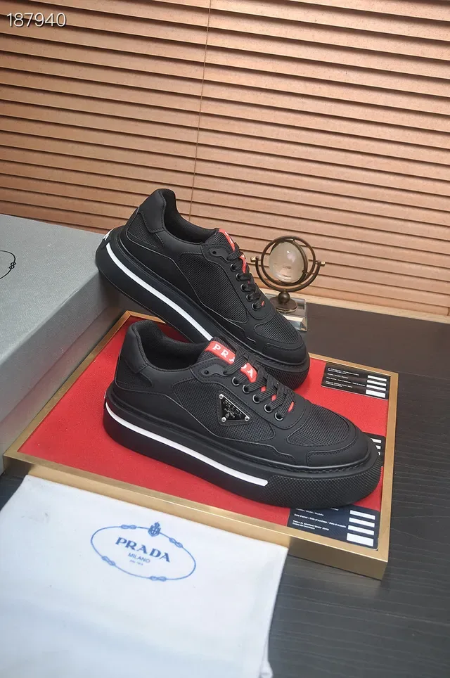 Prada Black Red Platform Sole Mesh And Synthetic Upper Lifestyle Sneakers 6