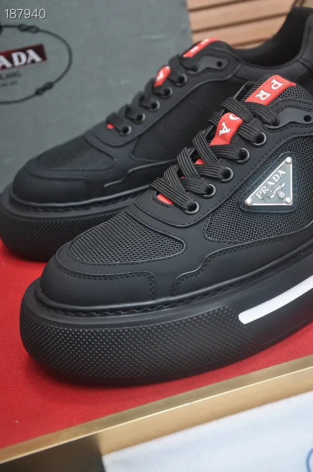 Prada Black Red Platform Sole Mesh And Synthetic Upper Lifestyle Sneakers 8