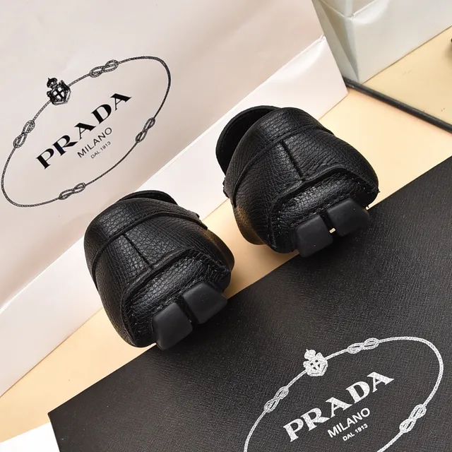 Prada Black Silver Textured Leather Metal Triangular Logo Plaque Loafer 2