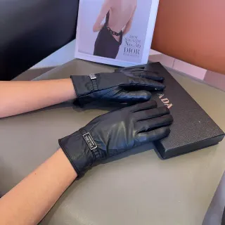 Prada Black Smooth Ribbed Elastic Cuff Leather Gloves
