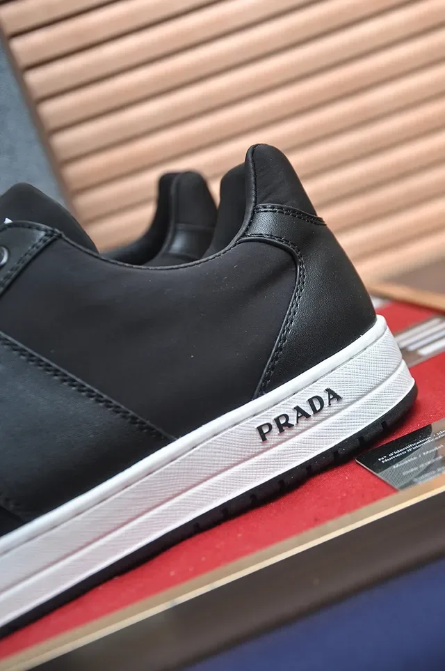 Prada Black White Low-Top Leather Upper Lifestyle Sneakers 2