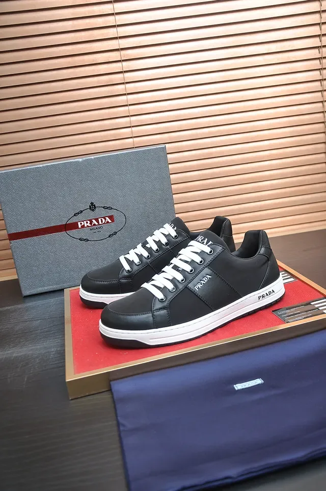 Prada Black White Low-Top Leather Upper Lifestyle Sneakers 4