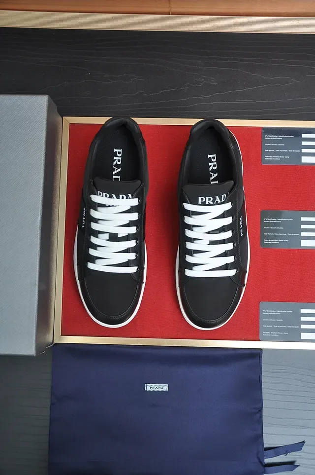 Prada Black White Low-Top Leather Upper Lifestyle Sneakers 5