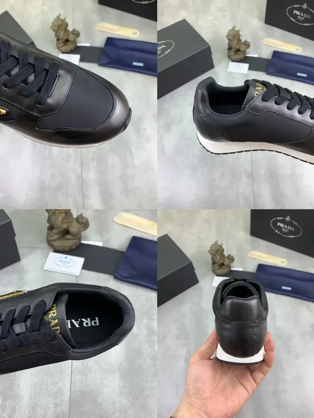 Prada Black White Low-Top Panelled Leather And Nylon Lifestyle Sneakers 3