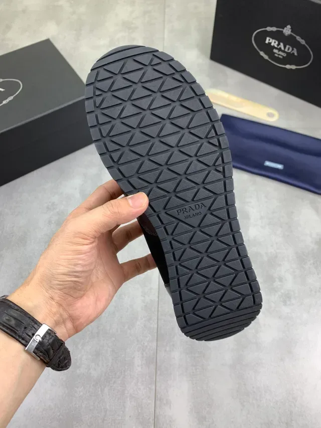 Prada Black White Low-Top Panelled Leather And Nylon Lifestyle Sneakers 4
