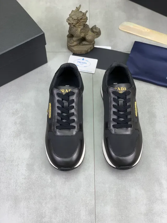Prada Black White Low-Top Panelled Leather And Nylon Lifestyle Sneakers 5