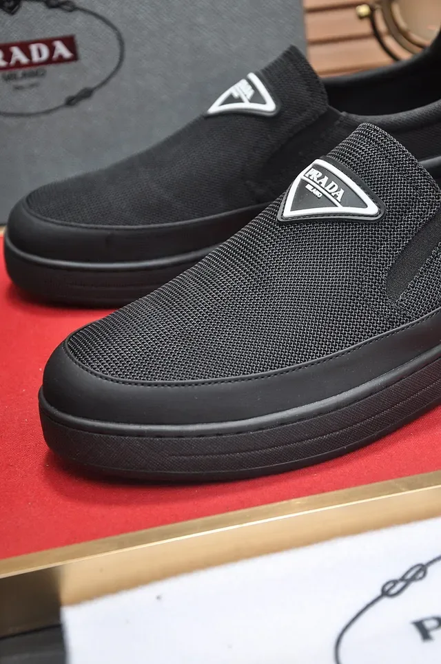 Prada Black White Mesh Upper Slip-On Loafer 3