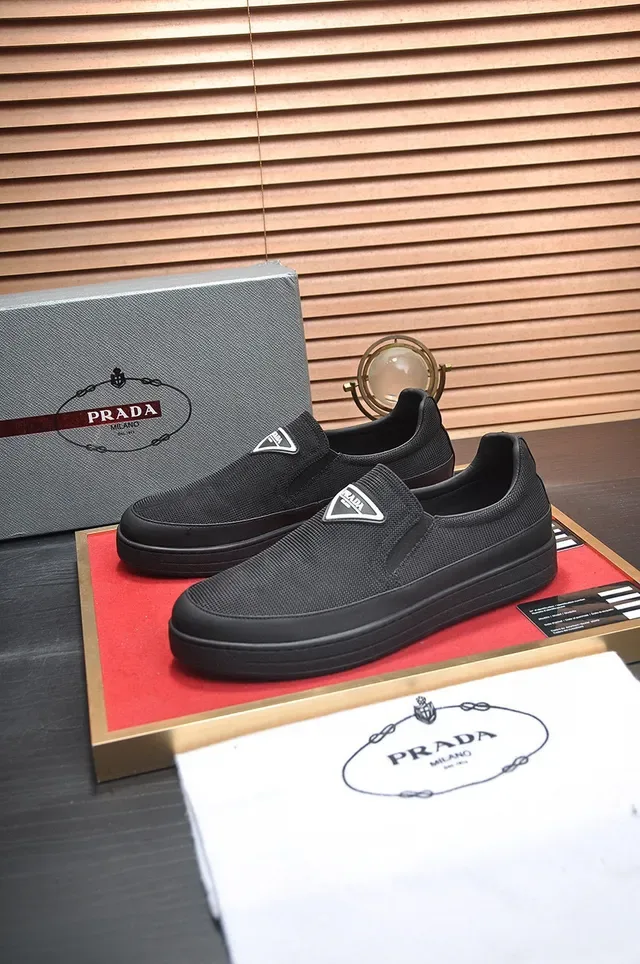 Prada Black White Mesh Upper Slip-On Loafer 7