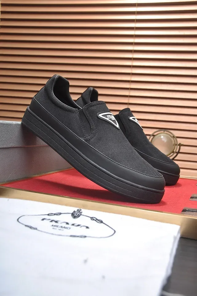 Prada Black White Mesh Upper Slip-On Loafer 9