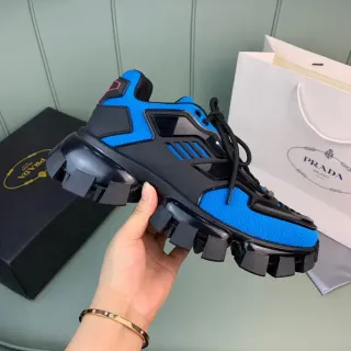Prada أزرق أسود سول لوج شبكي وصناعي تراكب حذاء تشانكي