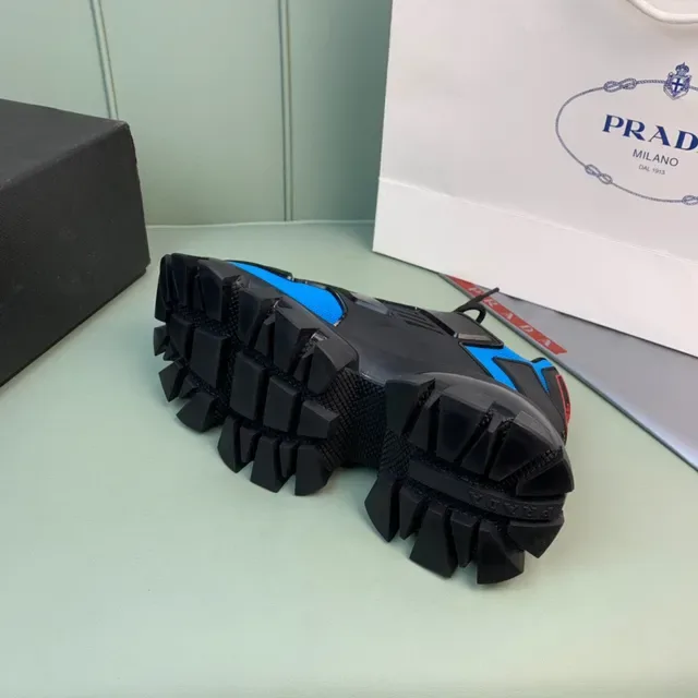 Prada Blue Black Lug Sole Mesh And Synthetic Overlay Construction Chunky Sneakers 2