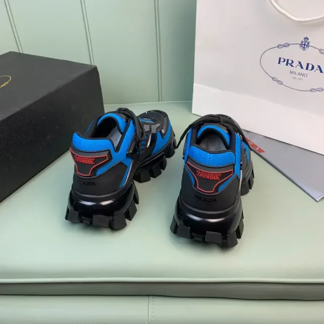 Prada Blue Black Lug Sole Mesh And Synthetic Overlay Construction Chunky Sneakers 5