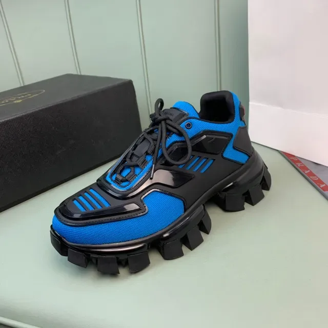 Prada Blue Black Lug Sole Mesh And Synthetic Overlay Construction Chunky Sneakers 9