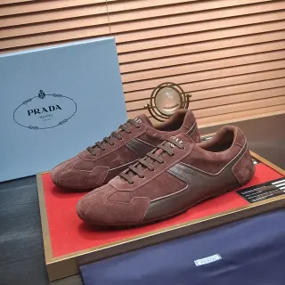 Prada Marrón Ante y Cuero con Paneles Lifestyle Sneakers
