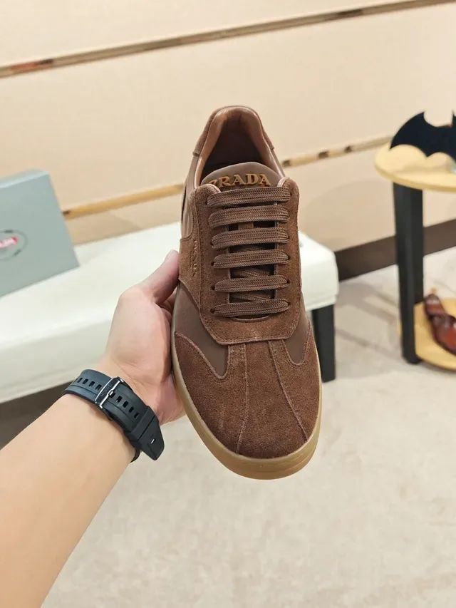 Prada Brown Suede-Leather Panelled Lifestyle Sneaker 5