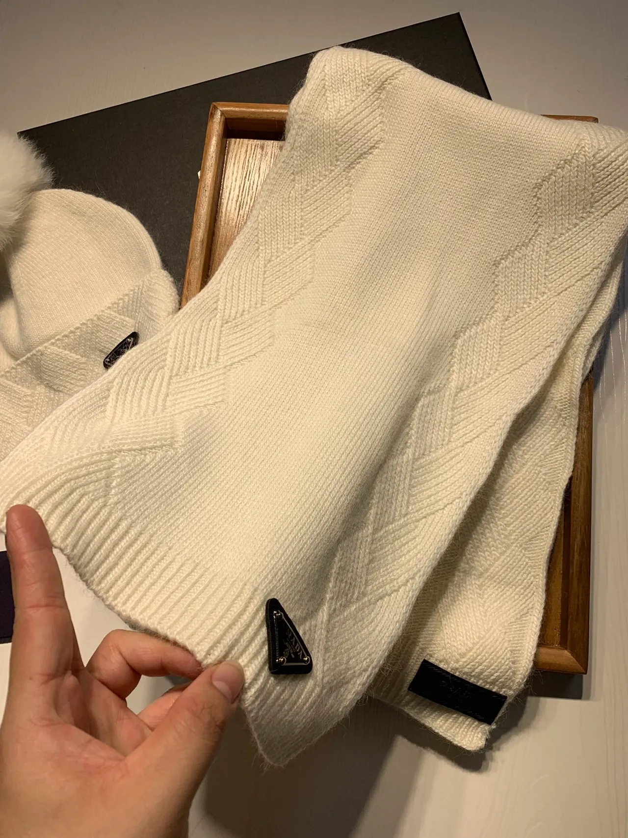 Prada Cable-Knit Ivory Cashmere Scarf 5