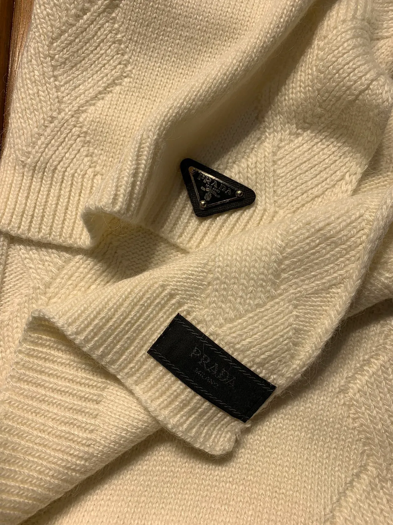 Prada Cable-Knit Ivory Cashmere Scarf 6