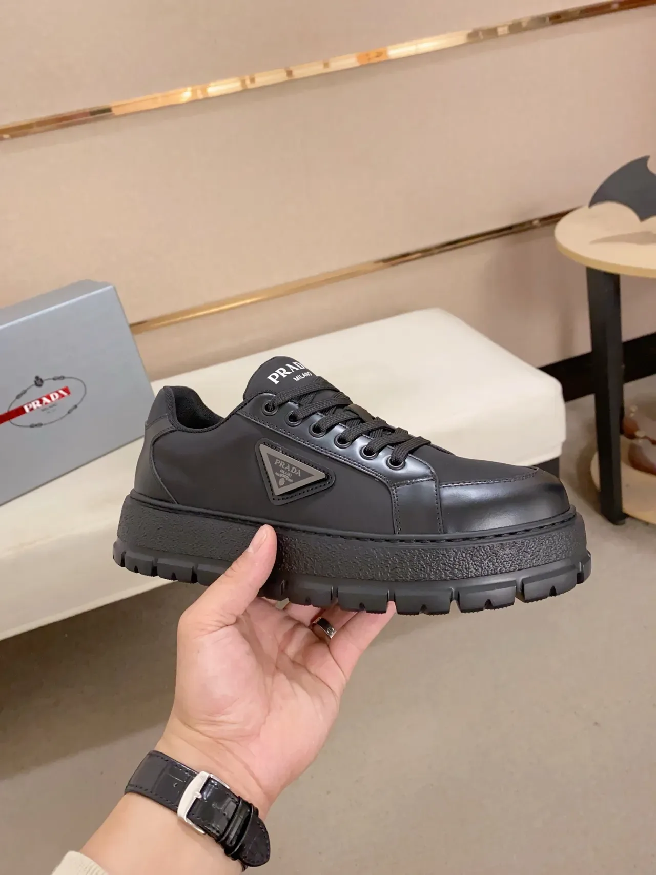 Prada Cloudbust Black Leather Platform Chunky Sneakers 5