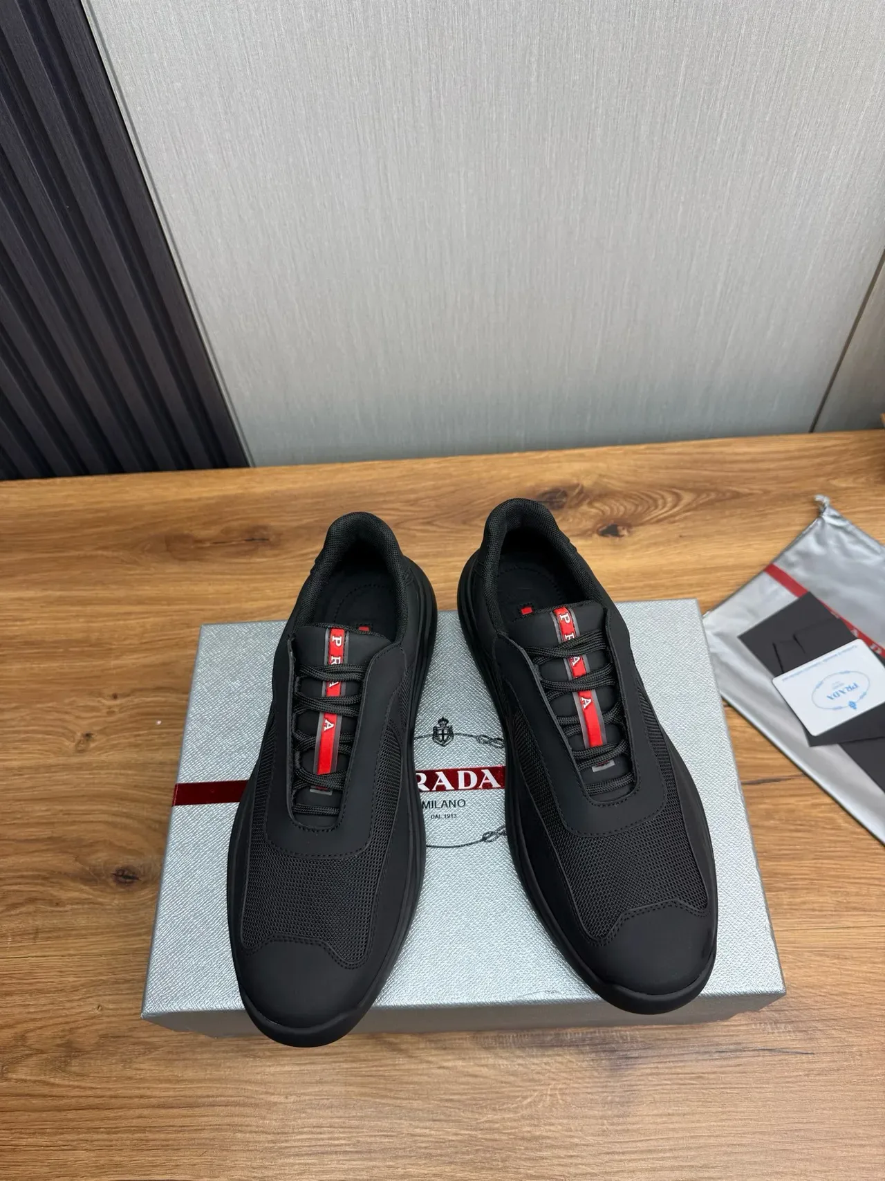 Prada Cloudbust Black Red Monolithic Rubber Sole Mesh And Synthetic Overlay Upper Lifestyle Sneakers 2