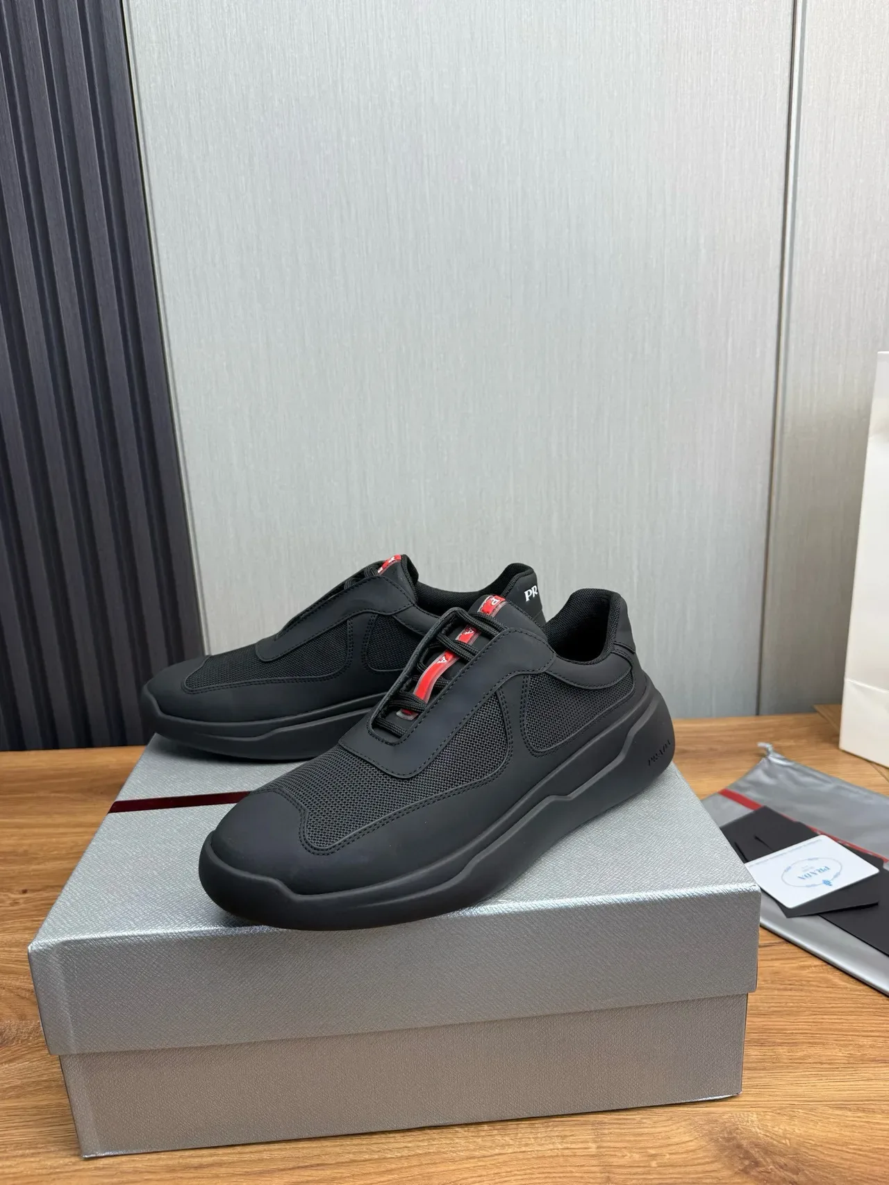 Prada Cloudbust Black Red Monolithic Rubber Sole Mesh And Synthetic Overlay Upper Lifestyle Sneakers 3