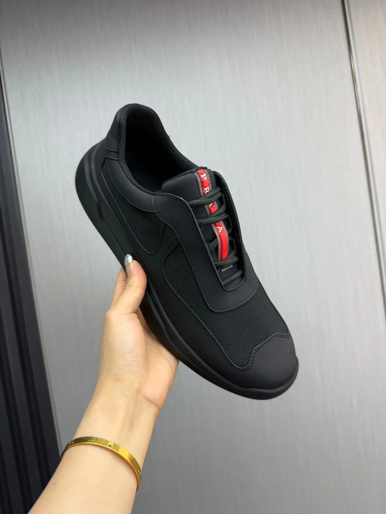 Prada Cloudbust Black Red Monolithic Rubber Sole Mesh And Synthetic Overlay Upper Lifestyle Sneakers 7