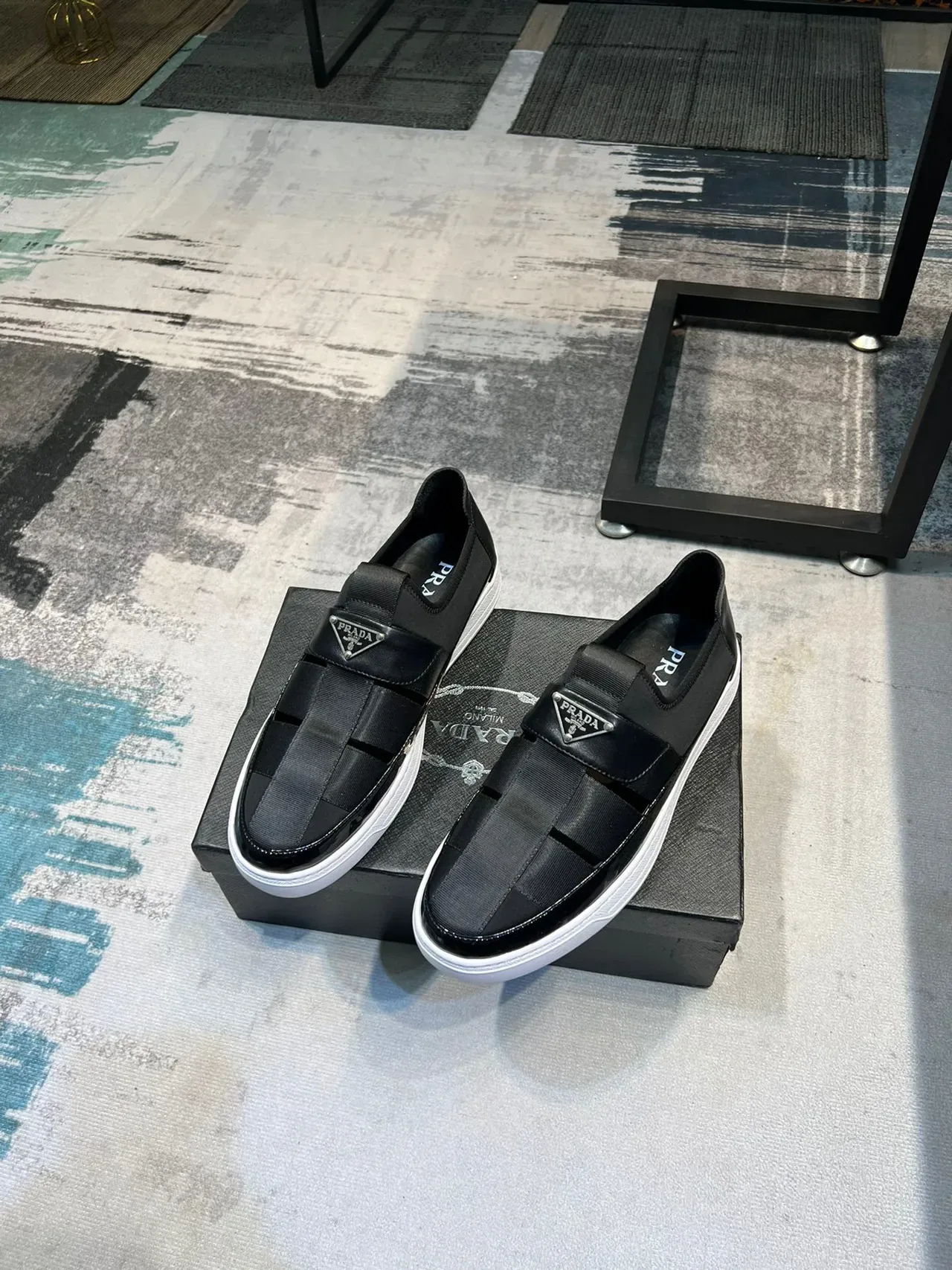 Prada Cloudbust Noir Blanc Mocassin à Enfiler avec Bride Élastique 5