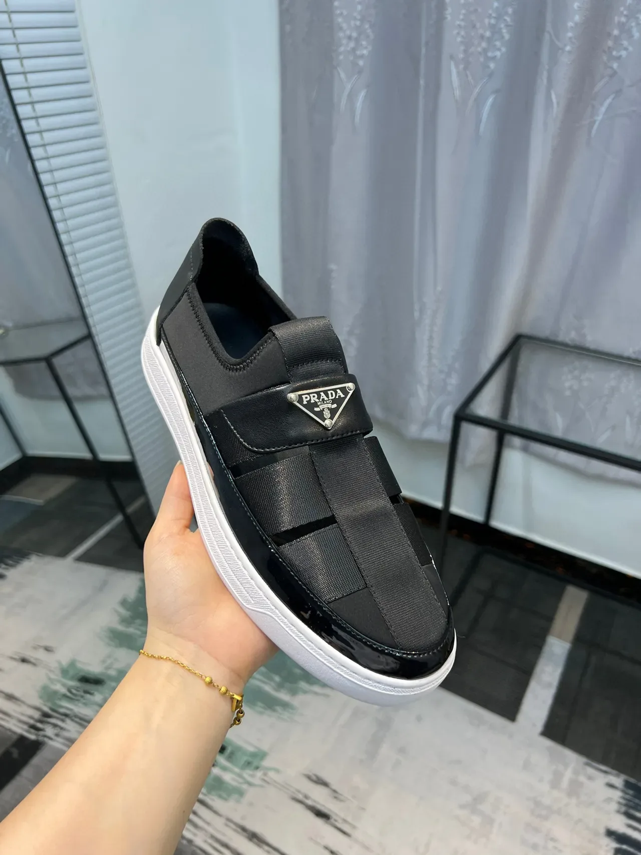 Prada Cloudbust Noir Blanc Mocassin à Enfiler avec Bride Élastique 6