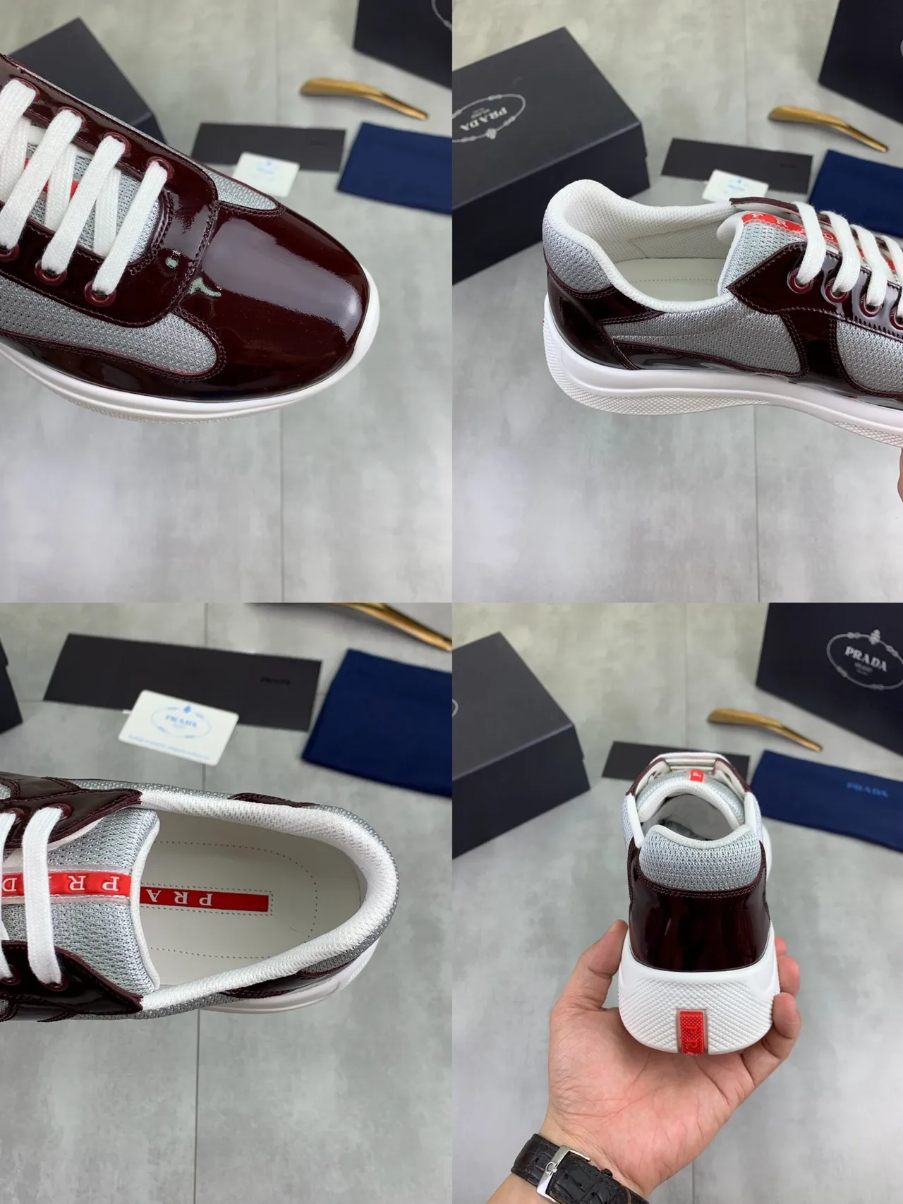 Prada Cloudbust Burgundy and Gray Patent Mesh Lifestyle Sneakers 3