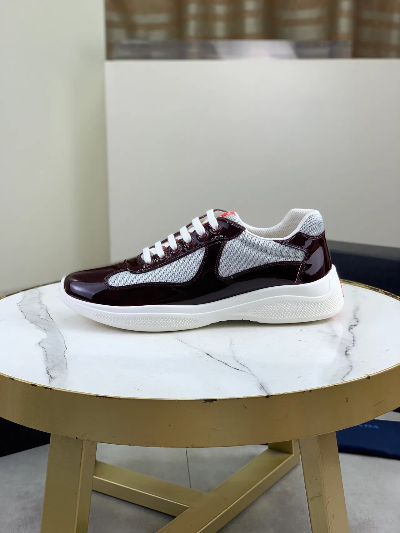 Prada Cloudbust Burgundy and Gray Patent Mesh Lifestyle Sneakers 6