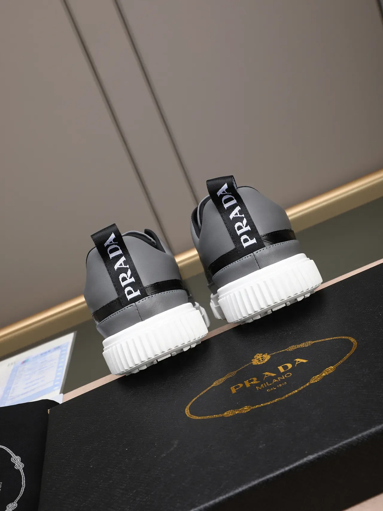 Prada Cloudbust Gray Black Leather Upper Croc-Embossed Side Panel Sneakers 3