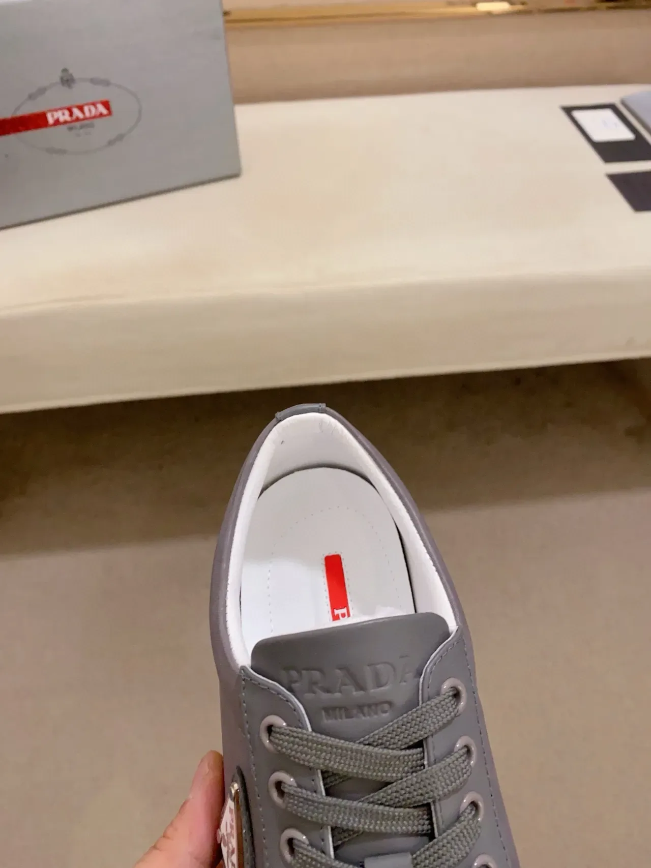 Prada Cloudbust Gray White Low-Top Quilted Triangular Pattern Lifestyle Sneakers 5