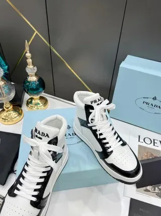 Prada Cloudbust High-Top White and Black Patent Lifestyle Sneakers 3