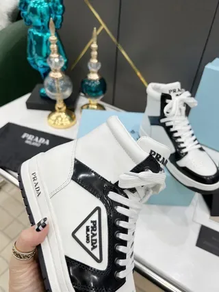 Prada Cloudbust High-Top White and Black Patent Lifestyle Sneakers 6