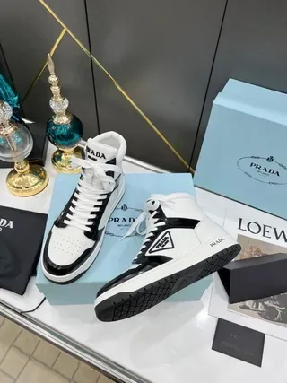 Prada Cloudbust High-Top White and Black Patent Lifestyle Sneakers 7