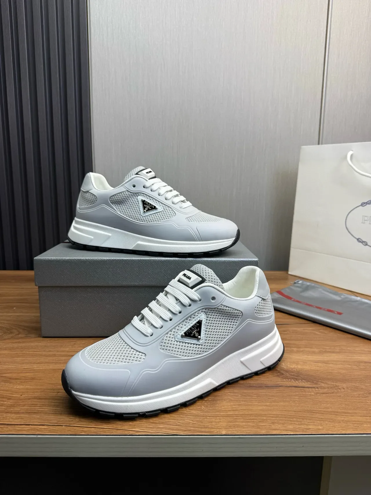 Prada Cloudbust Light Gray Mesh and Synthetic Lifestyle Sneakers 4