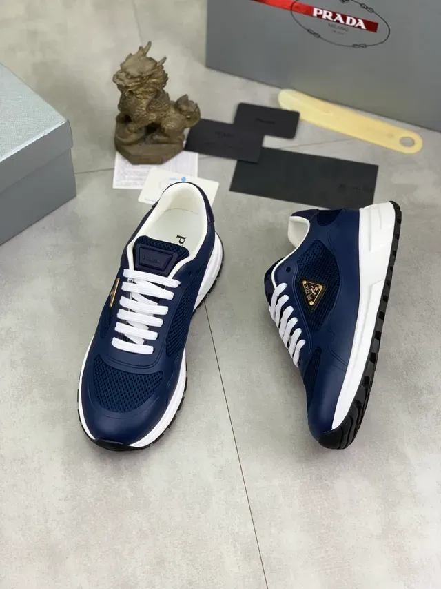 Prada Cloudbust Navy Mesh White Lace Lifestyle Sneakers 5