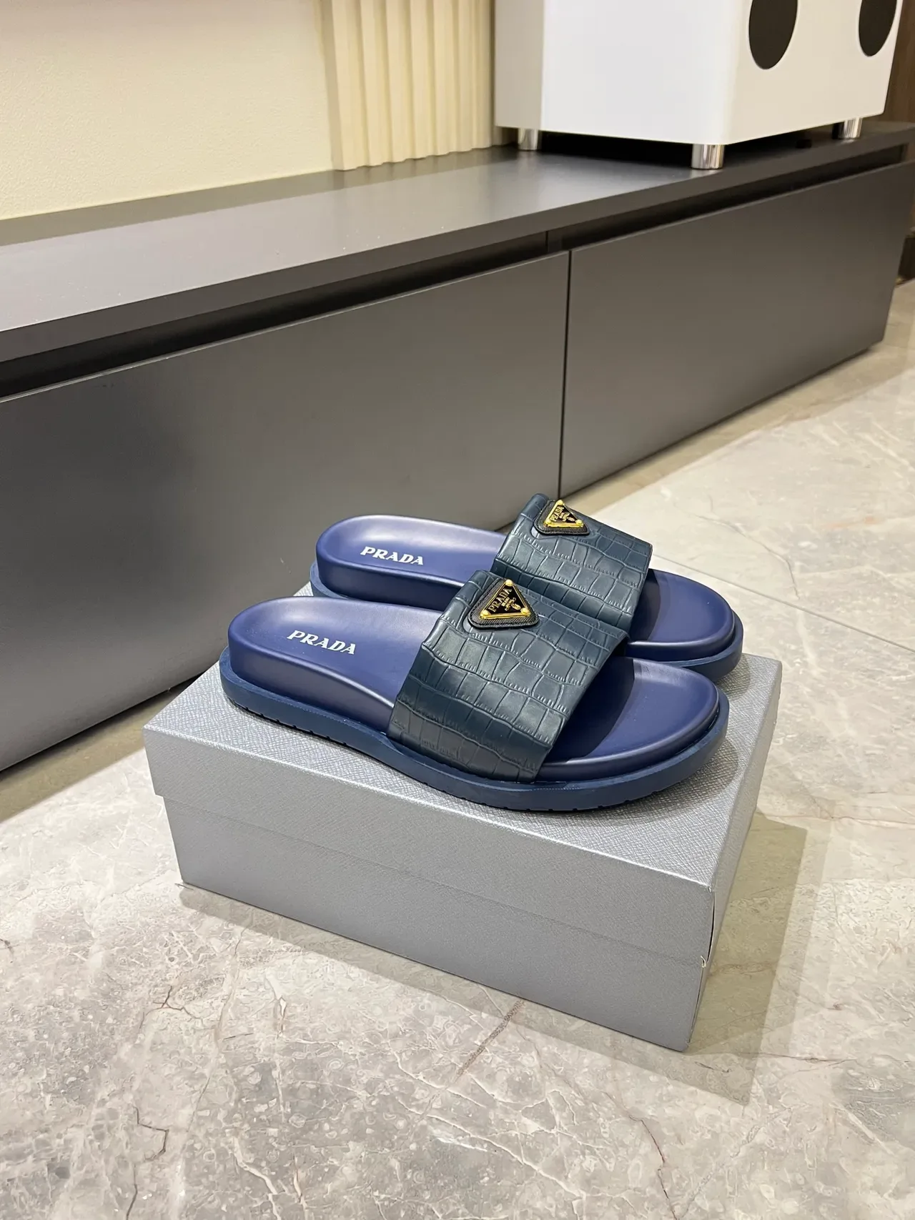 Prada Cloudbust Slide Croc-Embossed Strap Platform Slippers 12