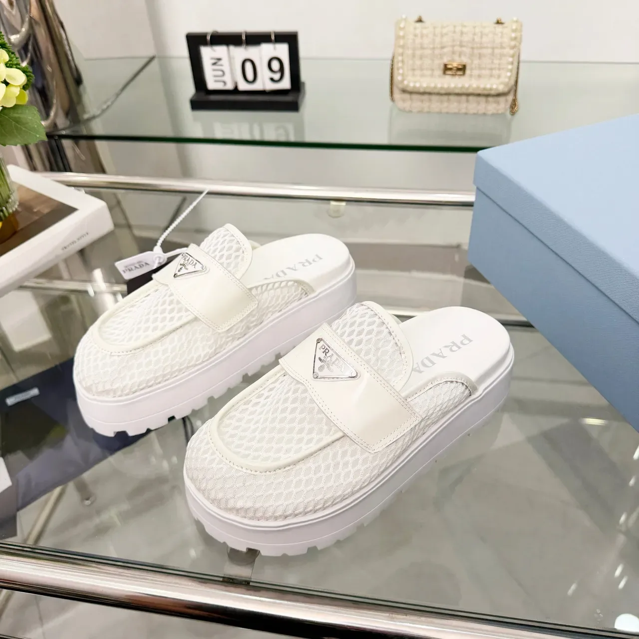 Prada Cloudbust White Beige Platform Sole Mesh Upper Loafer 4