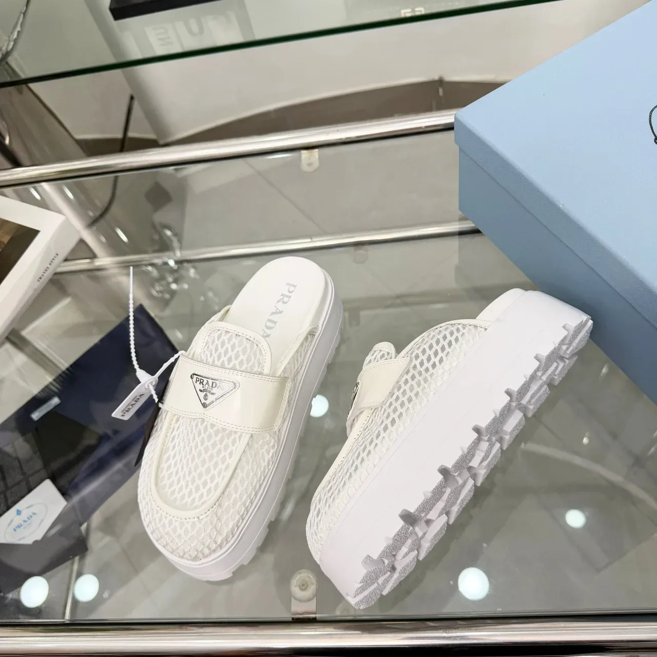 Prada Cloudbust White Beige Platform Sole Mesh Upper Loafer 5