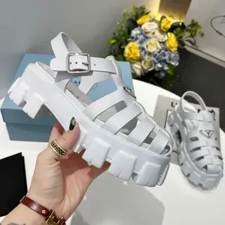 Prada Cloudbust White Chunky Lug Sole Casual Sandals