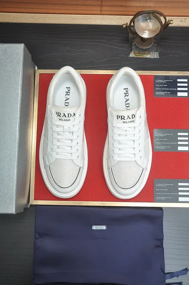 Prada Cloudbust White Mesh and Leather Lifestyle Sneakers 3