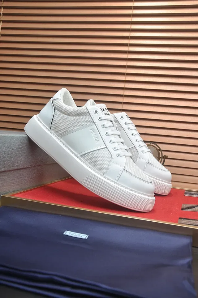 Prada Cloudbust White Mesh and Leather Lifestyle Sneakers 4