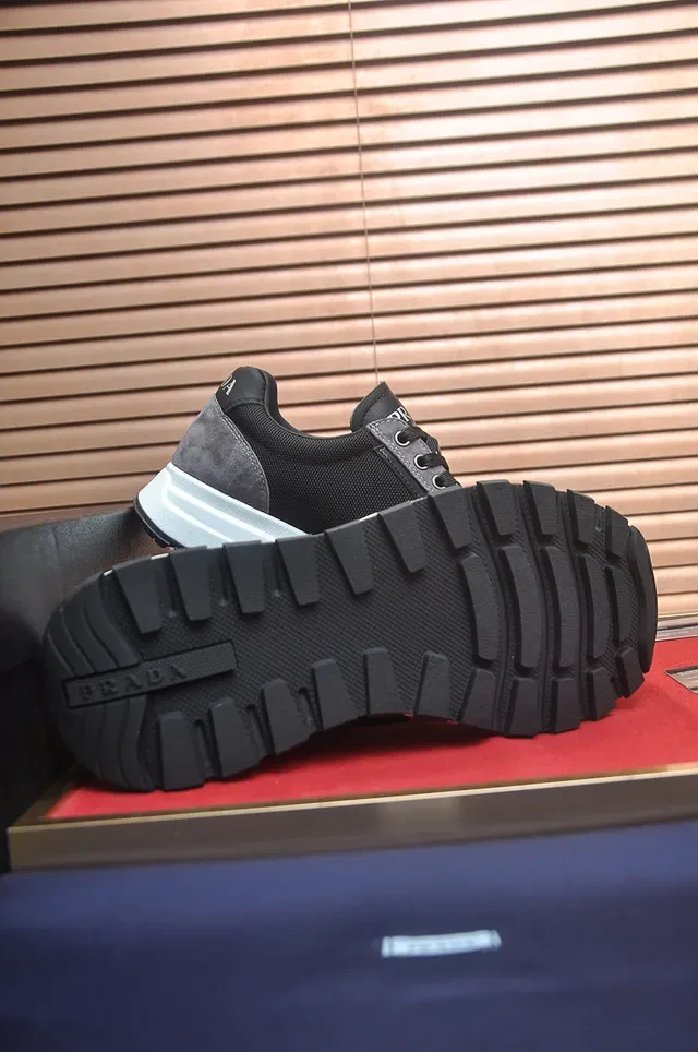Prada Gray Black Mixed-Material Upper Suede And Mesh Paneling Sneakers 2