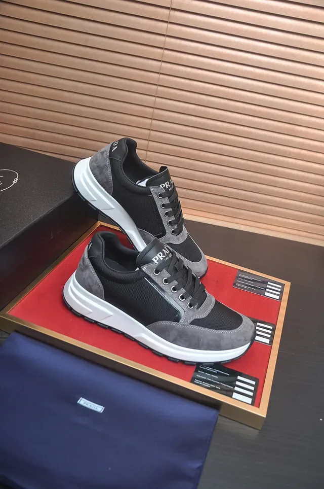 Prada Gray Black Mixed-Material Upper Suede And Mesh Paneling Sneakers 3