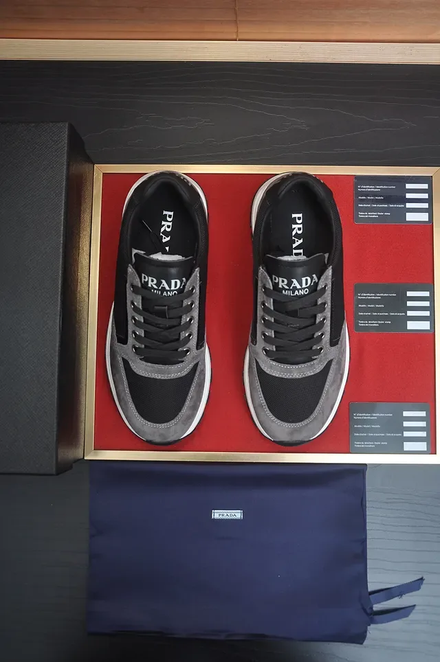 Prada Gray Black Mixed-Material Upper Suede And Mesh Paneling Sneakers 4