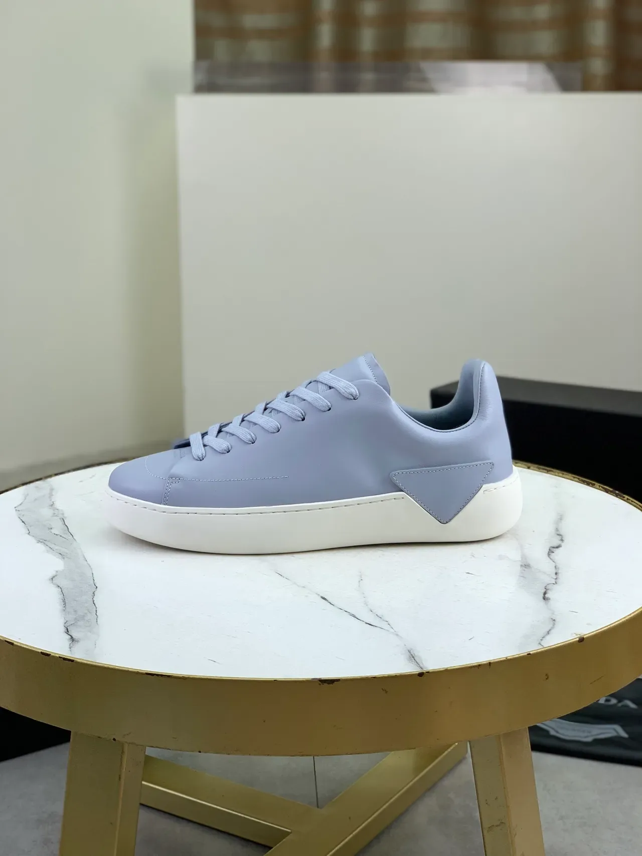 Prada Gray White Minimalist Smooth Leather Upper Lifestyle Sneakers 5