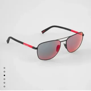 Prada Linea Rossa Black Red Aviator Silhouette Thin Metal Frame Sunglasses