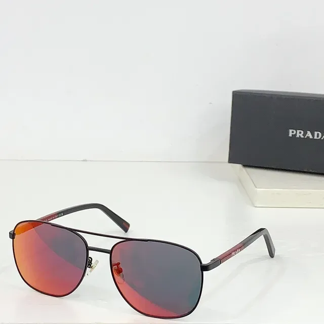 Prada Linea Rossa Black Red Aviator Silhouette Thin Metal Frame Sunglasses 2
