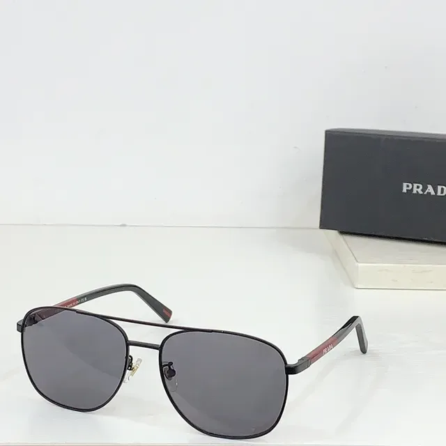 Prada Linea Rossa Black Red Aviator Silhouette Thin Metal Frame Sunglasses 3
