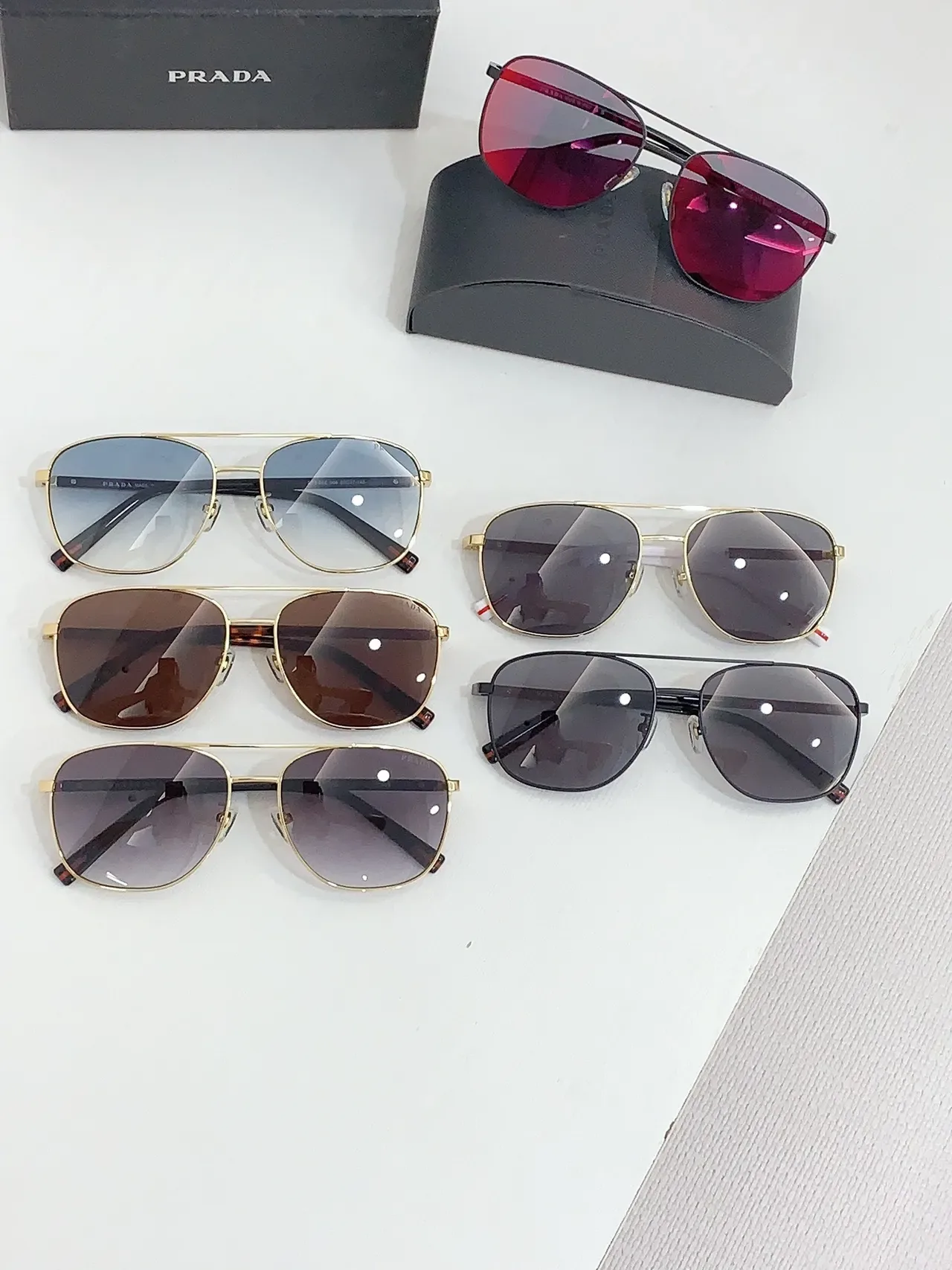 Prada Linea Rossa Black Red Aviator Silhouette Thin Metal Frame Sunglasses 8